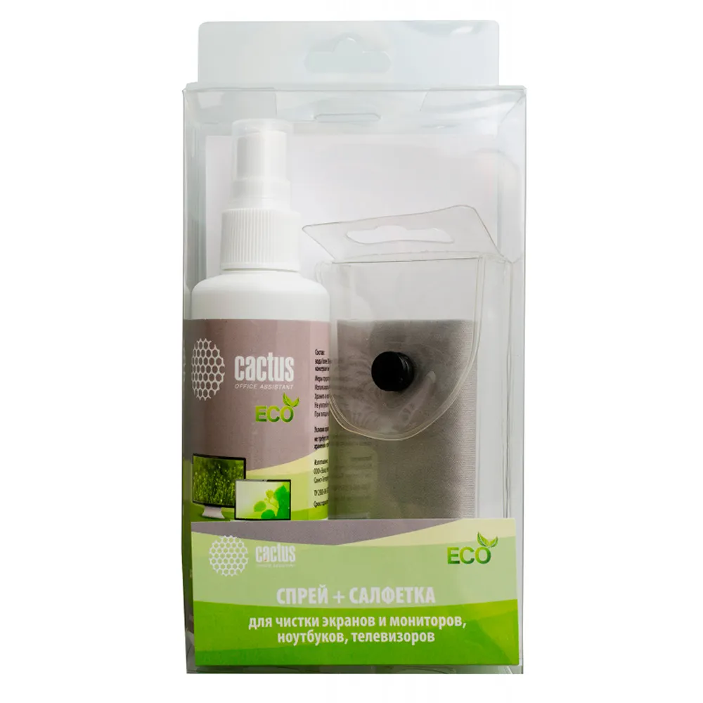 Чистящий набор (салфетки + спрей) Cactus CS-S3001E для экранов и оптики 100мл