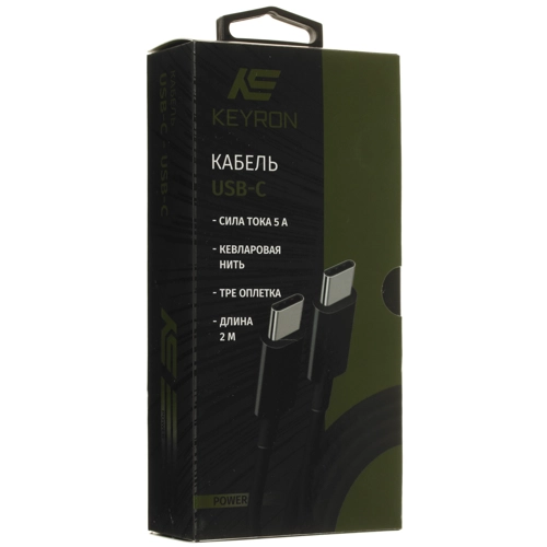 Кабель USB-C KEYRON (2м, 5А, Круглый, TPE оплетка, PC коннектора, черный) [KDCC5A0TA20RBGB] - фото 3