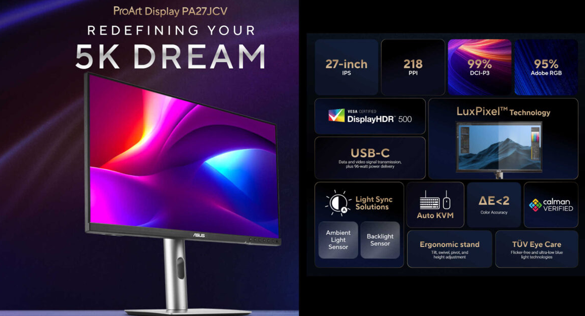 Asus выпустила монитор ProArt Display 5K PA27JCV