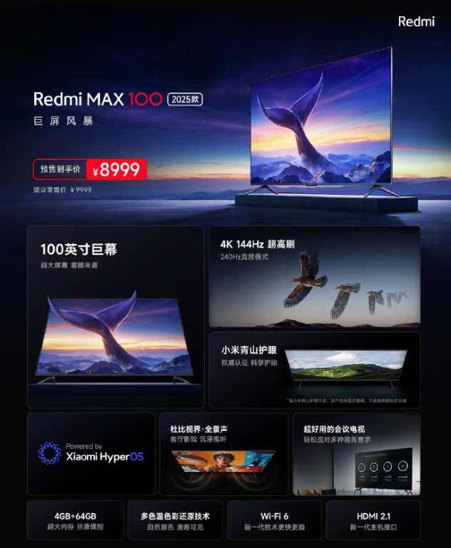Xiaomi анонсировала 100-дюймовый телевизор Redmi Max 100 2025