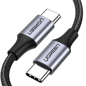 Кабель UGREEN USB-C 2.0 Male - USB-C 2.0 Male, 3A, 0.5м, в оплетке, черный (50149)