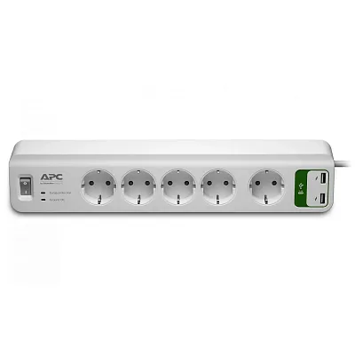 Сетевой фильтр APC PM5U-GR (Essential SurgeArrest, 5 розеток, 2 порта USB-A, кабель 1.8м, 230 В) - фото 1