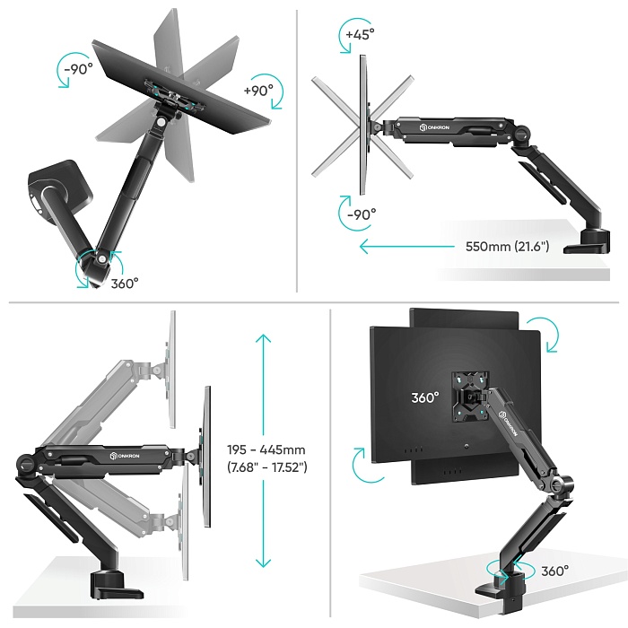 ONKRON кронштейн (держатель) для монитора 13"-34" дюймов настольный, черный G90 (G90-B) - фото 3