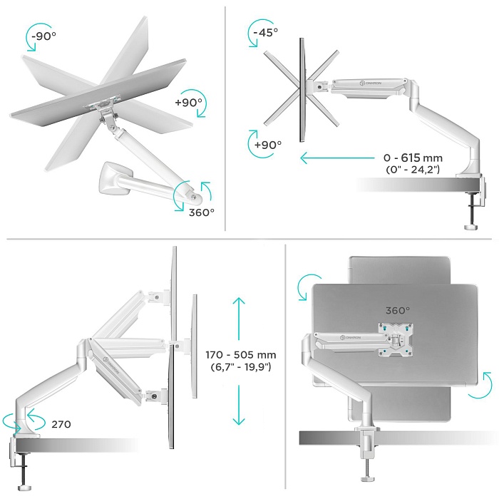 ONKRON кронштейн для монитора 13"-32" настольный, белый G100 (G100-W) - фото 3