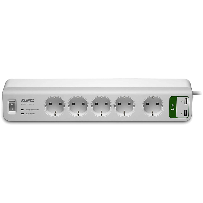 Сетевой фильтр APC PM5U-RS (Essential SurgeArrest, 5 розеток, USB-зарядное устройство на 2 порта, 5 В, 2.4 А, 230 В) - фото 3