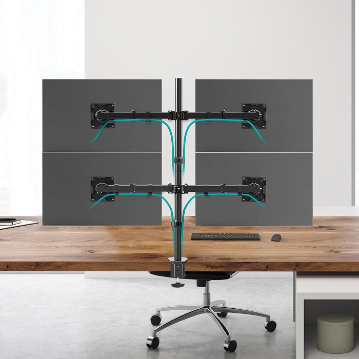 ONKRON кронштейн для четырех мониторов 13"-32" настольный, чёрный D421E (D421E-B) - фото 4