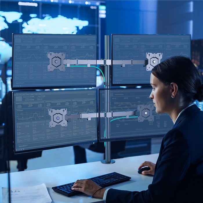 ONKRON кронштейн для четырех мониторов 13"-32" настольный, чёрный D421E (D421E-B) - фото 3