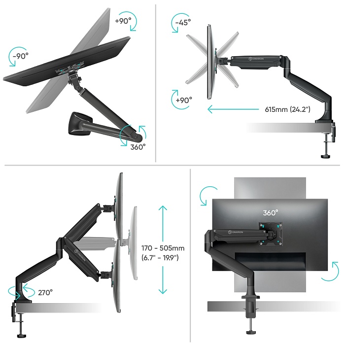 ONKRON кронштейн для монитора 13"-32" настольный, чёрный G100 (G100-B) - фото 3