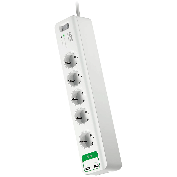 Сетевой фильтр APC PM5U-RS (Essential SurgeArrest, 5 розеток, USB-зарядное устройство на 2 порта, 5 В, 2.4 А, 230 В) - фото 1